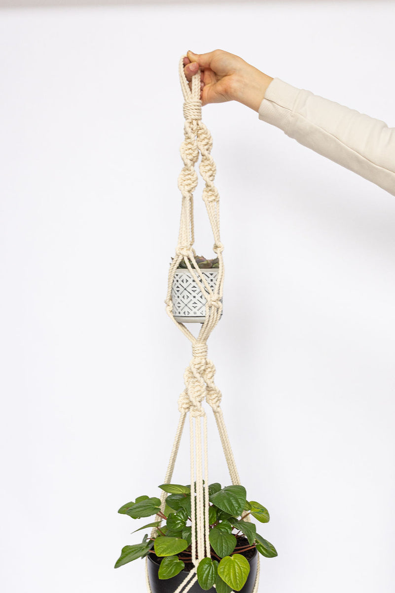 macrame 2 tier plant hanger Double macrame plant hanger – Macrayaymacrame