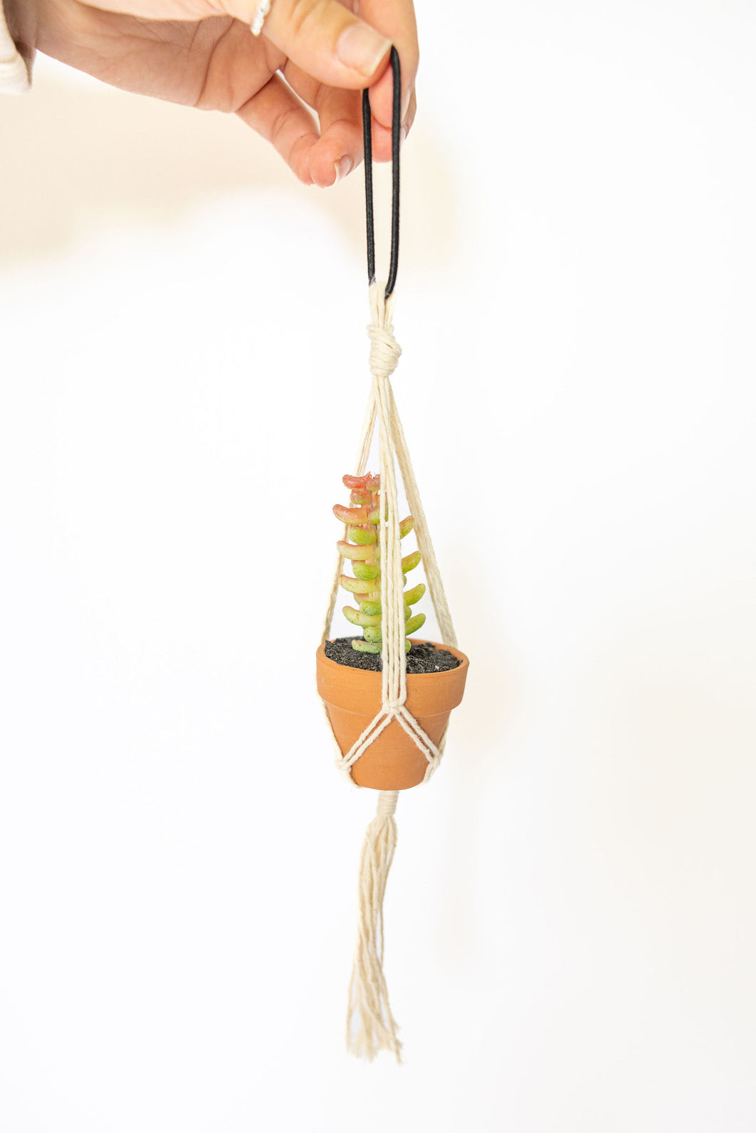 Mini macrame plant hangers for car