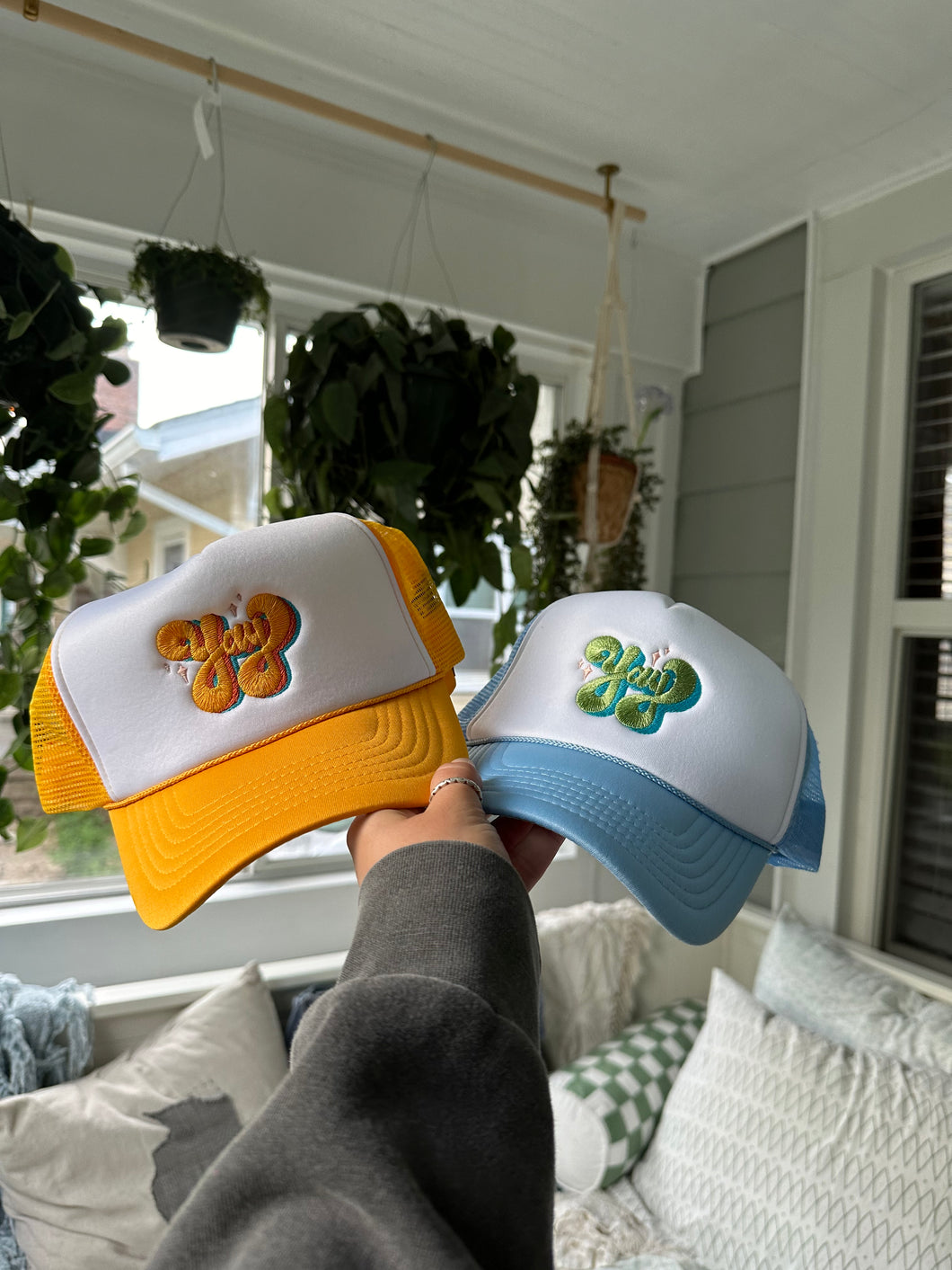 YAY embroidered trucker hat! 2 colors available