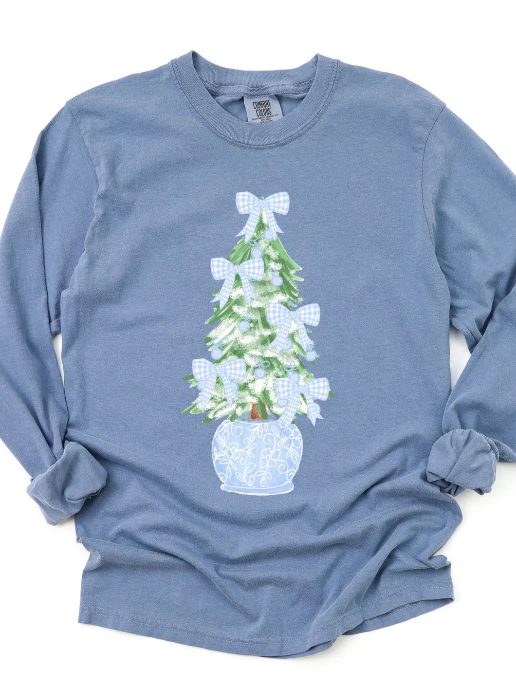 Blue Bows Comfort Colors Long Sleeve