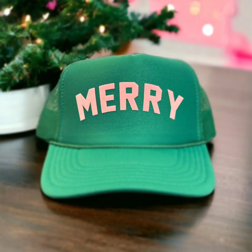 velvet merry trucker hat- green