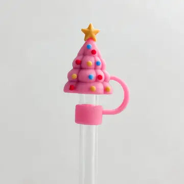 holiday pink tree straw topper