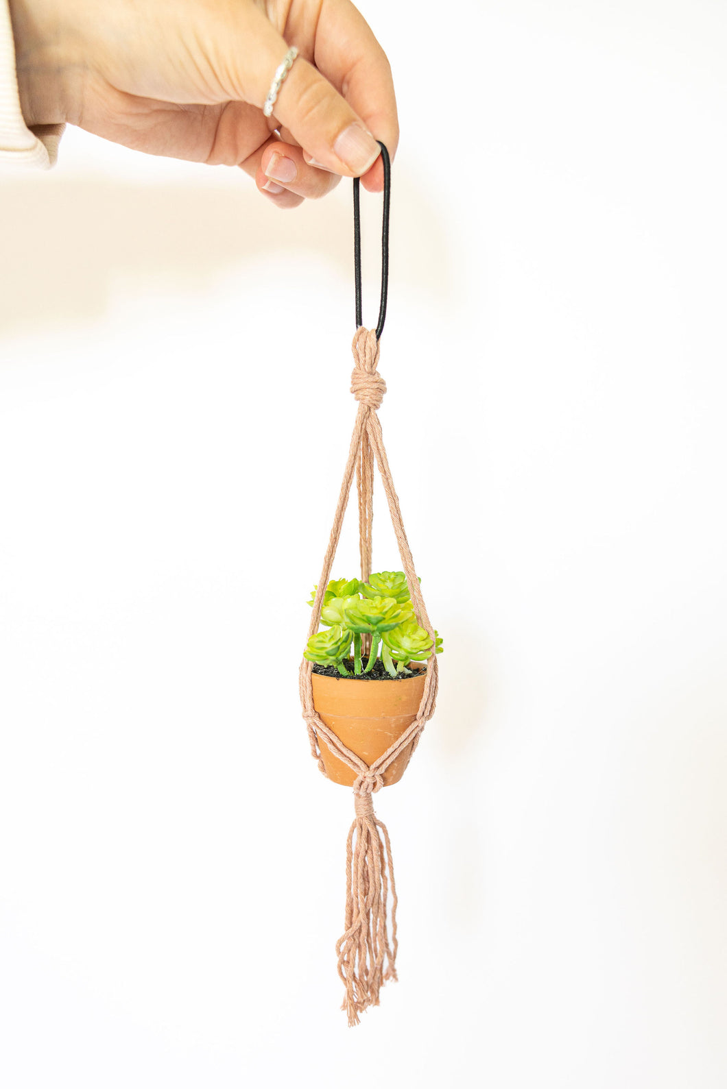 Mini macrame plant hangers for car